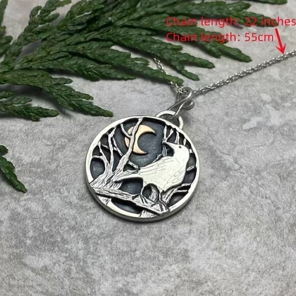 Large Raven with Crescent Moon Pendant and Necklace #1402 - Picture 3 of 6